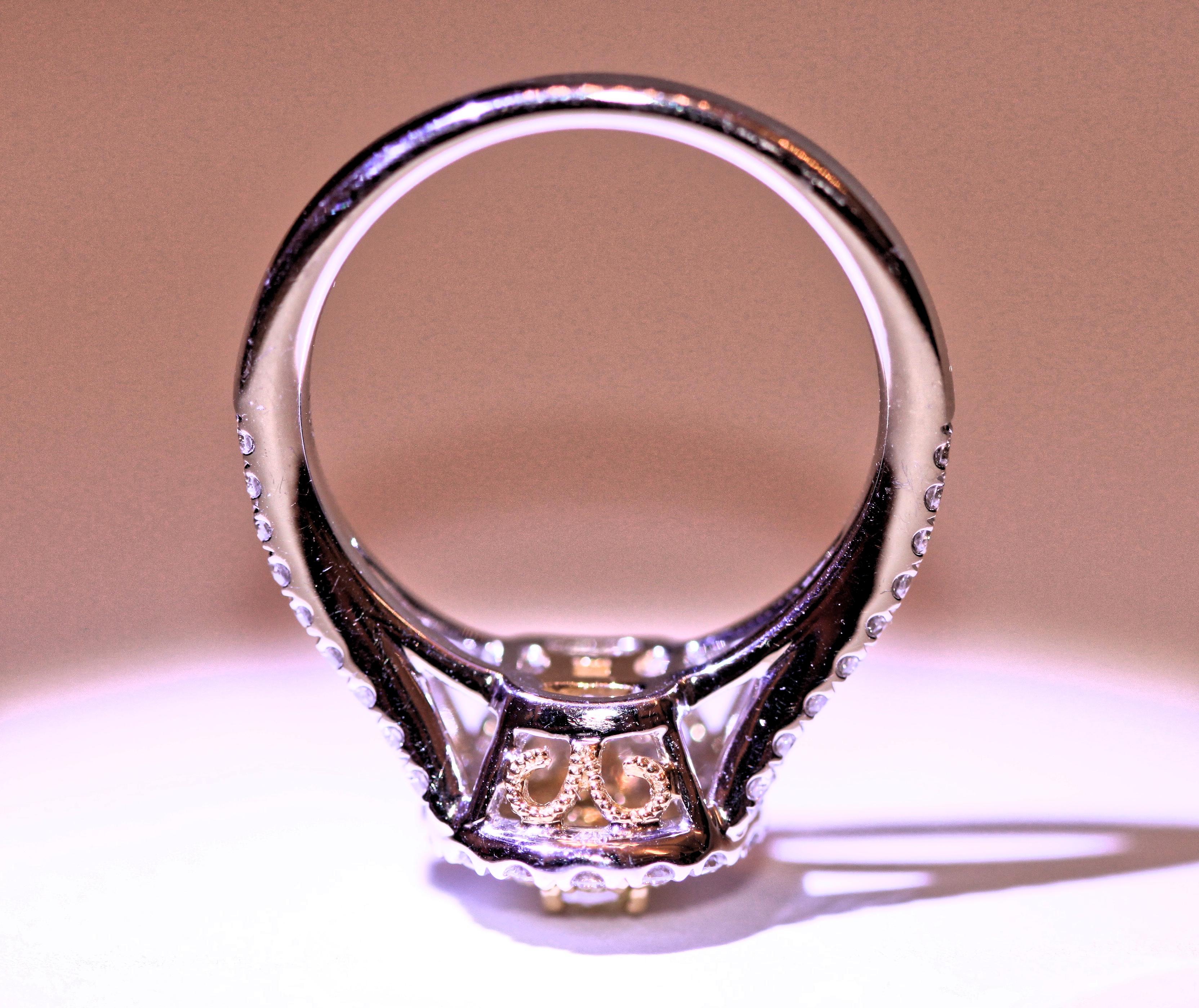 Women's Yellow Diamond White Diamond Engagement Ring Right Hand Ring 18 Karat Two-Tone For Sale