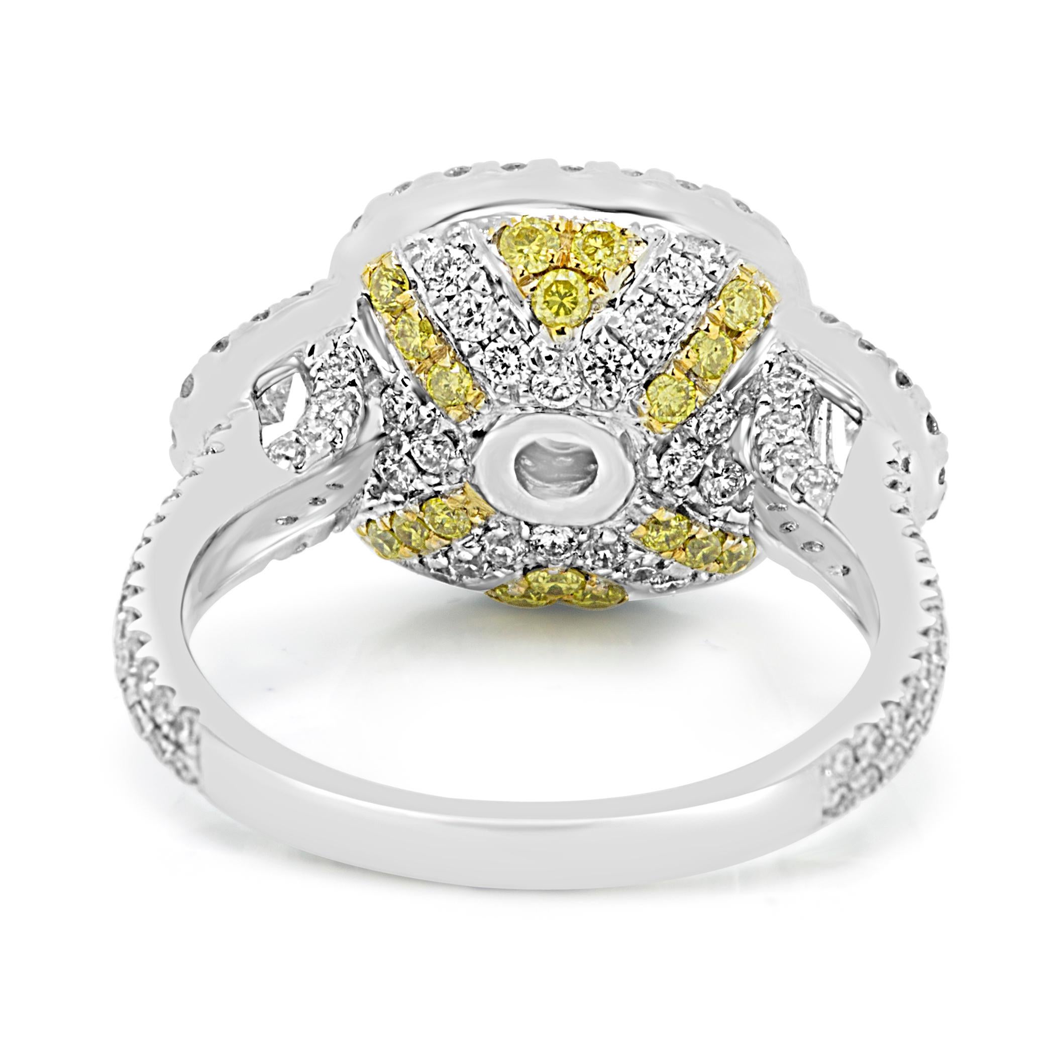 Yellow Diamond White Diamond Halo Three-Stone Bridal Fashion Two-Color Gold Ring 3