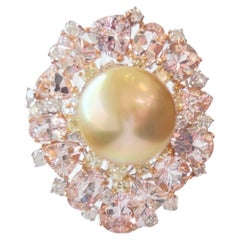 Bague cocktail diamant jaune diamant blanc Morganite perle