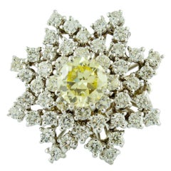 Diamant jaune de 3,08 carats et diamant blanc 18 carats  Bague étoile en or blanc