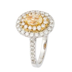 Anello di fidanzamento in oro bianco e diamanti gialli per lei, oro 18 K