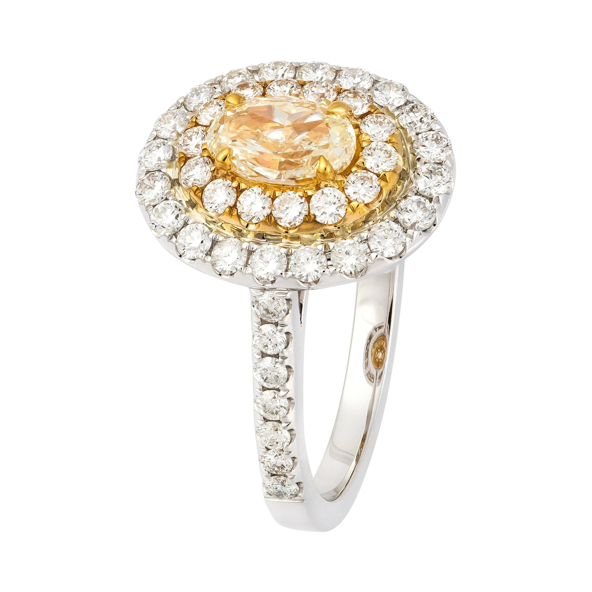 Yellow Diamond White Gold Engagement Ring for Her 18 K Gold