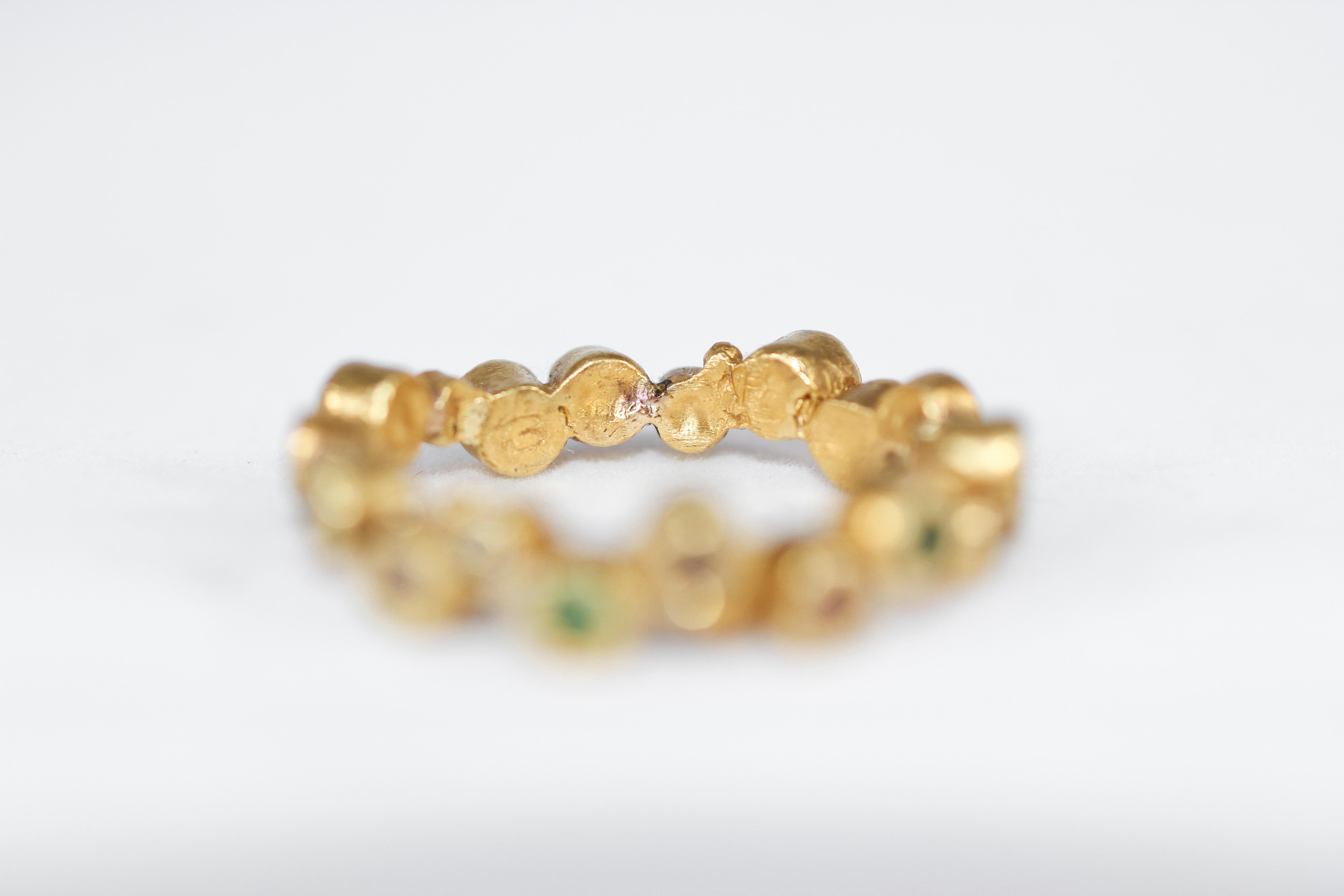 Taille ronde Bague de mariage en or 21k - 22k diamant jaune saphir blanc tsavorite en vente