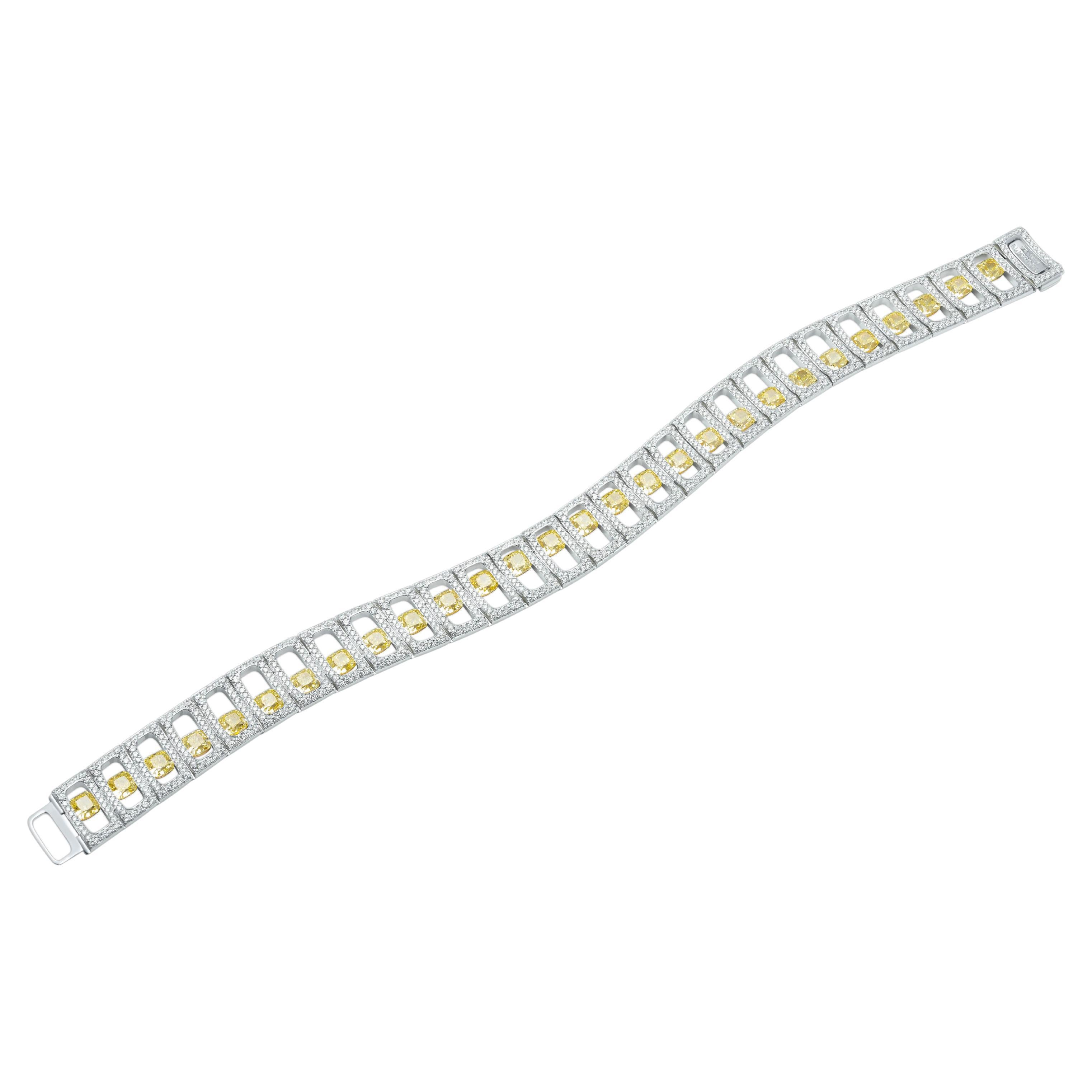 Yellow Diamonds 8.19 Carats Diamonds 18 Karat White Gold High Jewellery Bracelet

Introducing our latest creation, the bracelet, inspired by the Art Deco era. This stunning piece features 28 exquisite yellow diamonds with a total weight of 8,19ct.,