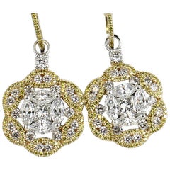 Yellow Diamonds and White Diamond Earrings in Platinum and 14 Karat