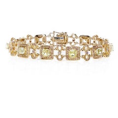 Diamants jaunes - Bracelet de 7,26 ct en diamants jaunes naturels « Fancy Yellow », en or 18 carats, taille « coussin »
