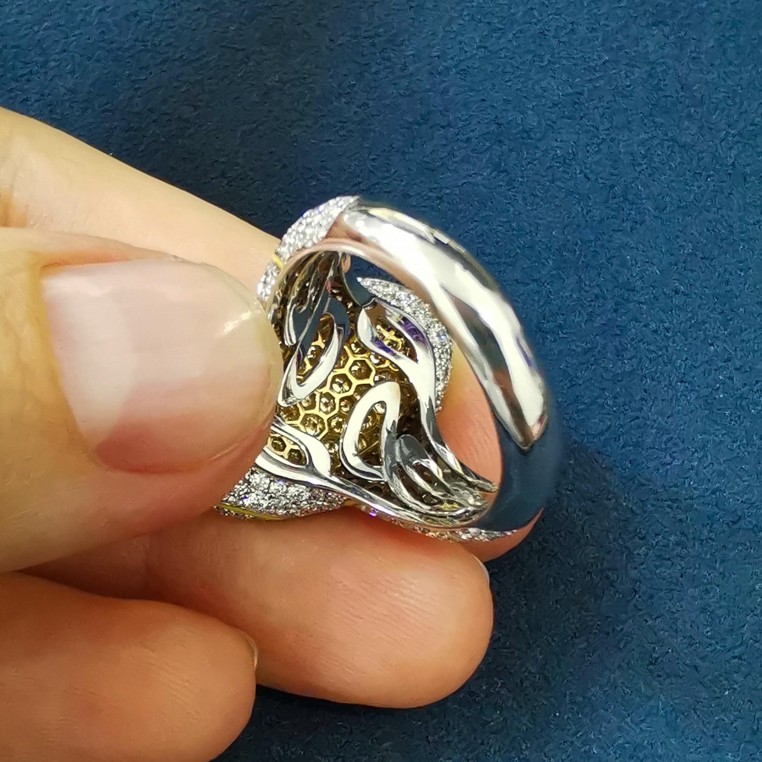 Yellow Diamonds White Diamonds Enamel 18 Karat White Gold High Jewellry Ring 1