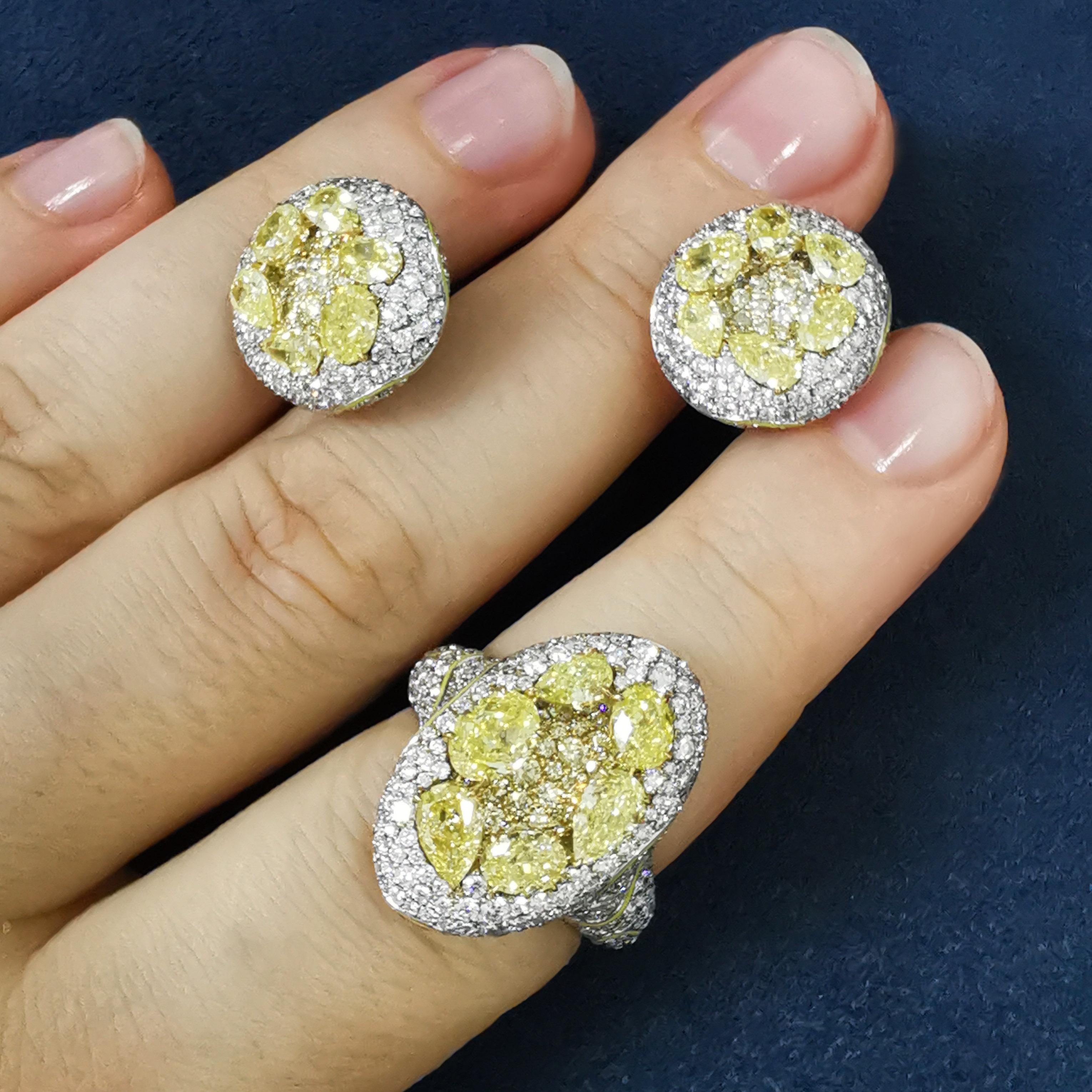Yellow Diamonds White Diamonds Enamel 18 Karat White Gold High Jewellry Suite For Sale 6