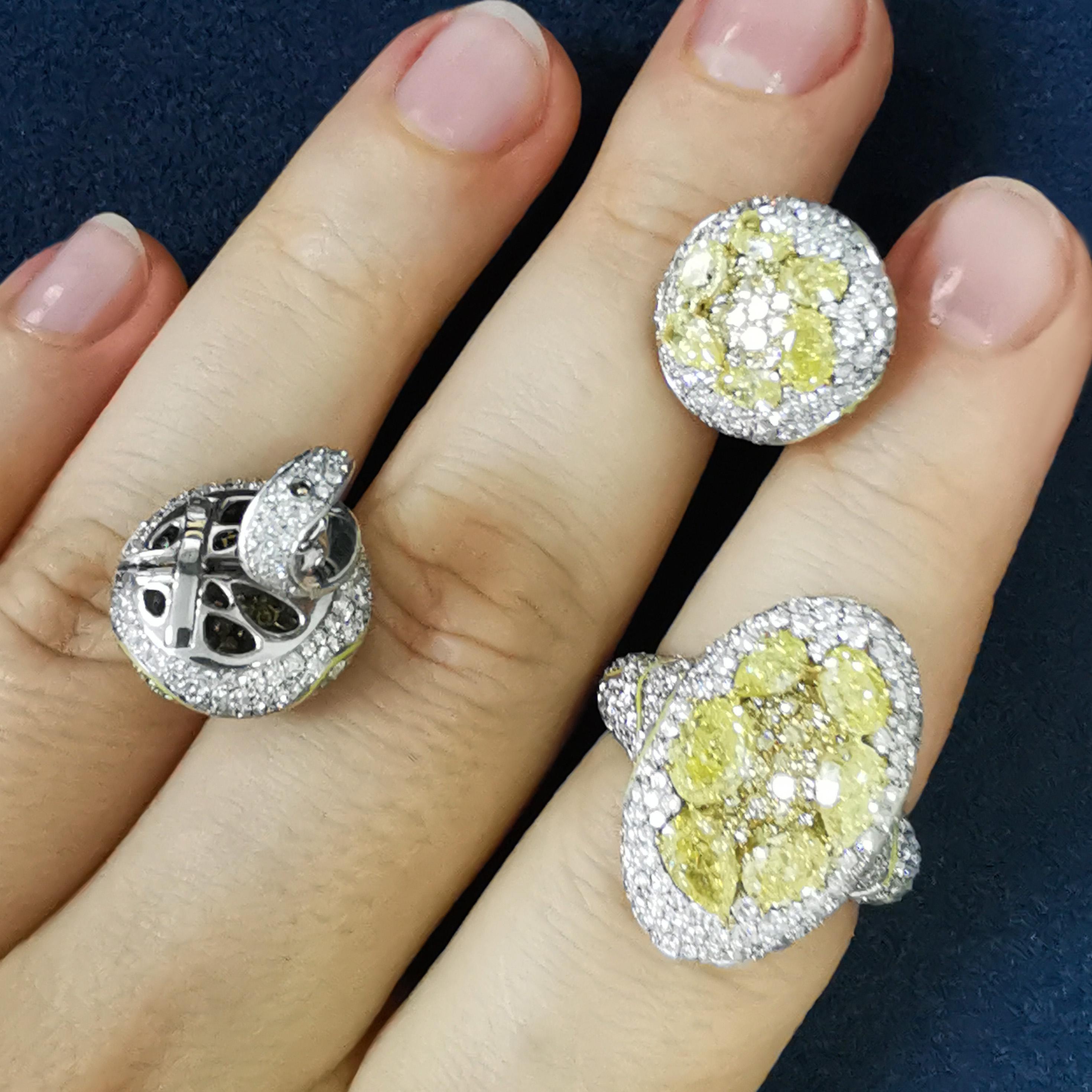 Gelbe Diamanten Weiße Diamanten und weiße Diamanten Emaille 18 Karat Weißgold High Jewellry Suite im Angebot 8