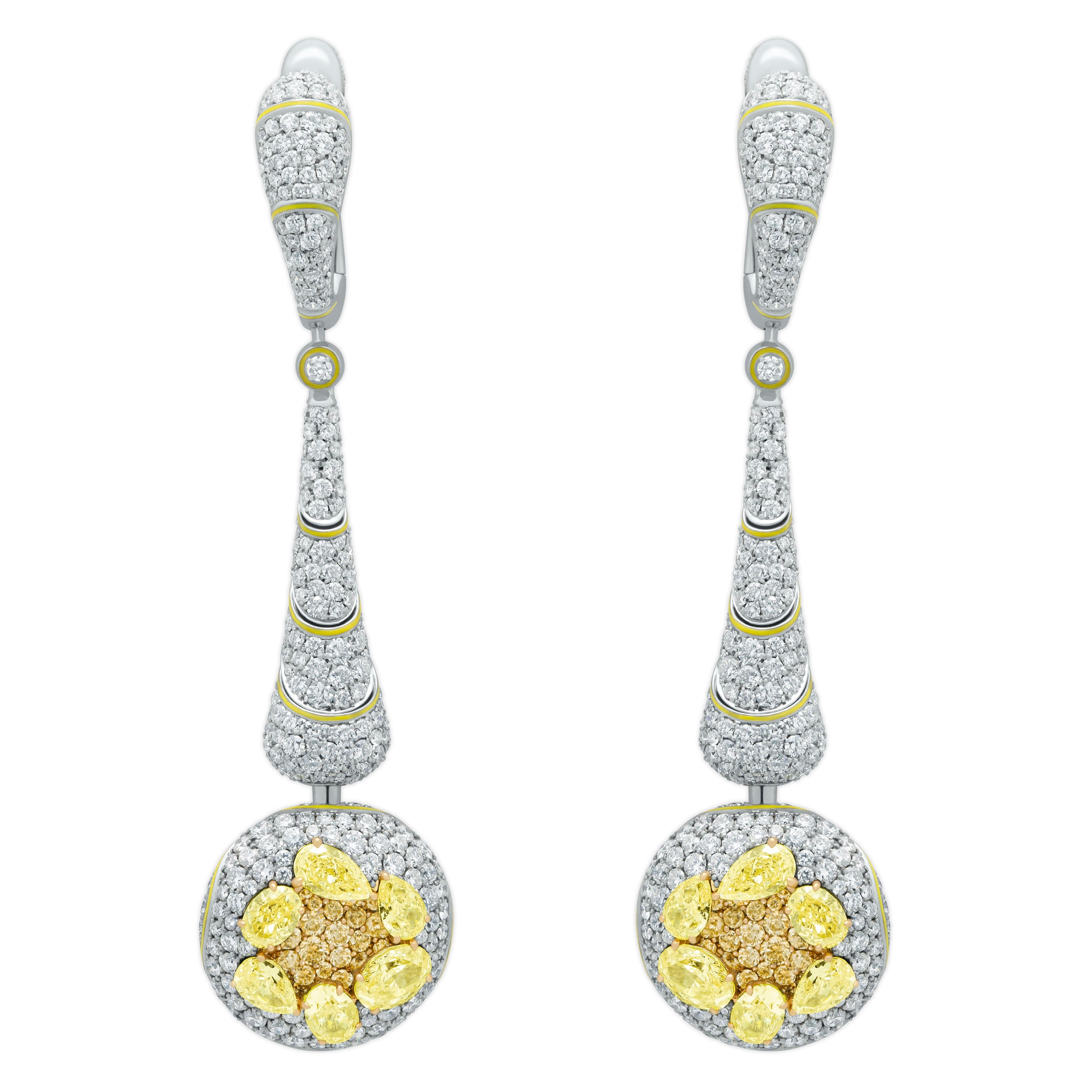 Contemporary Yellow Diamonds White Diamonds Enamel 18 Karat White Gold High Jewellry Suite For Sale