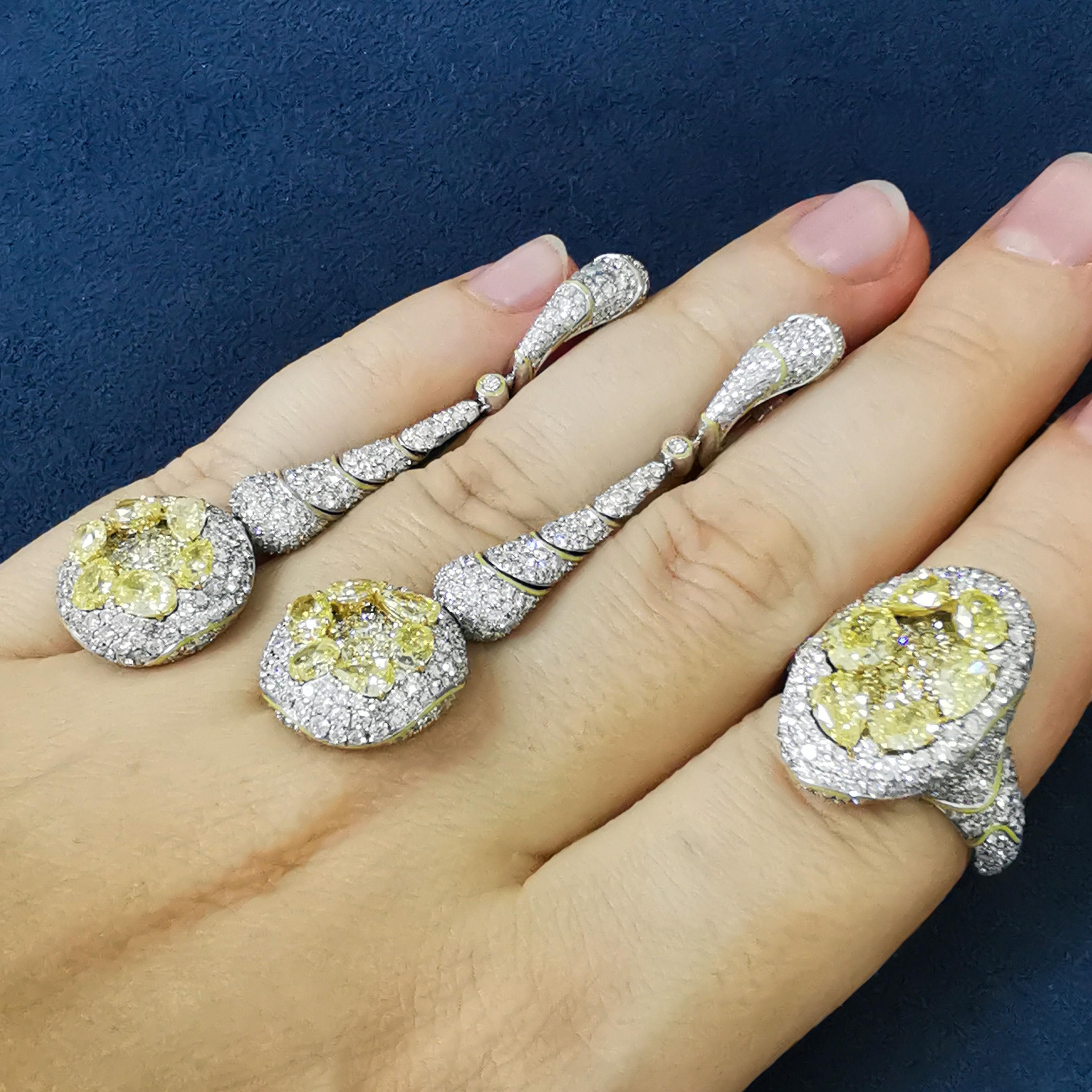 Yellow Diamonds White Diamonds Enamel 18 Karat White Gold High Jewellry Suite For Sale 2