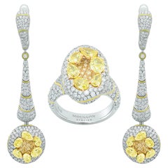 Parure de haute joaillerie en or blanc 18 carats, diamants jaunes et diamants blancs émaillés