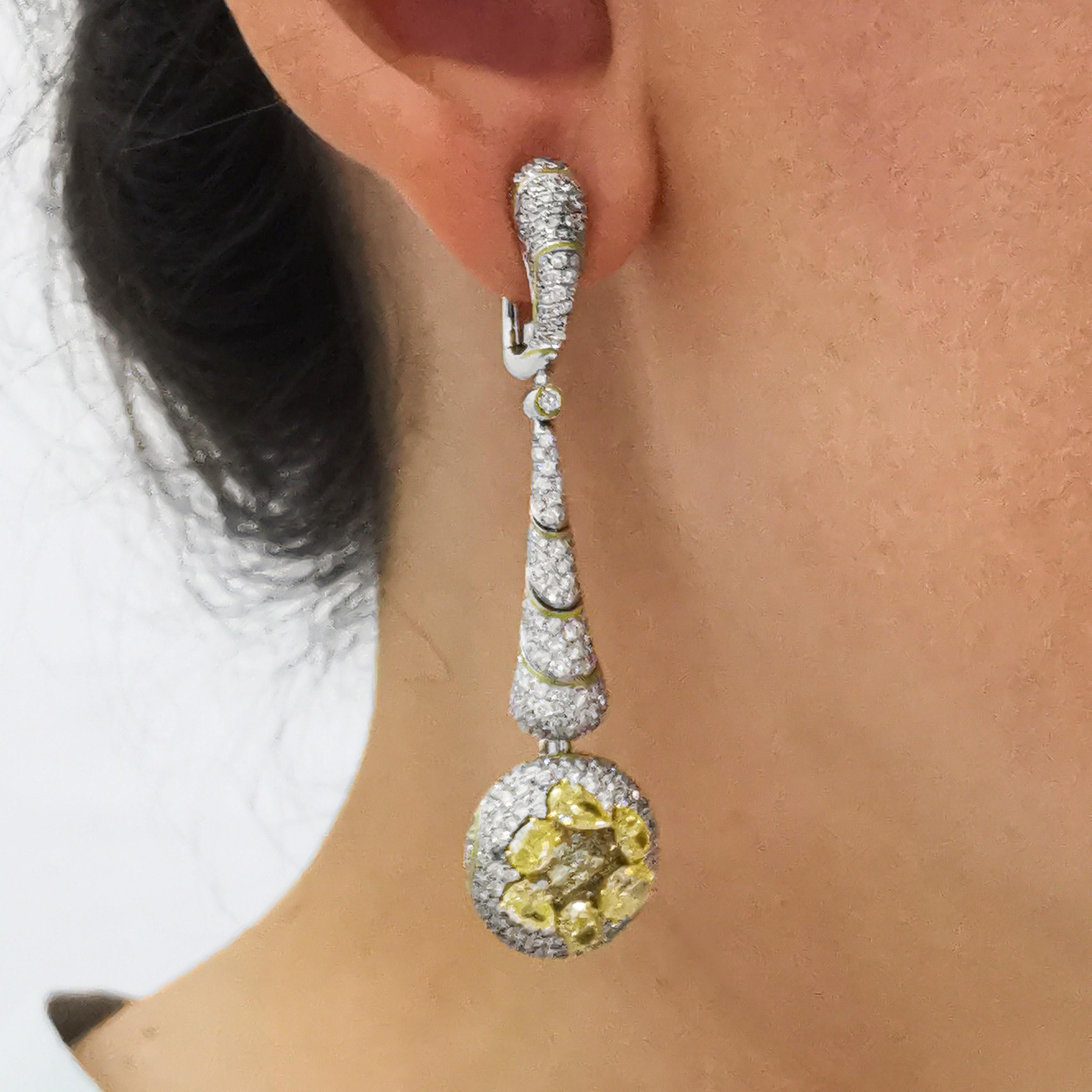 Yellow Diamonds White Diamonds Enamel 18 Karat White Gold High Jewelry Earrings For Sale 9