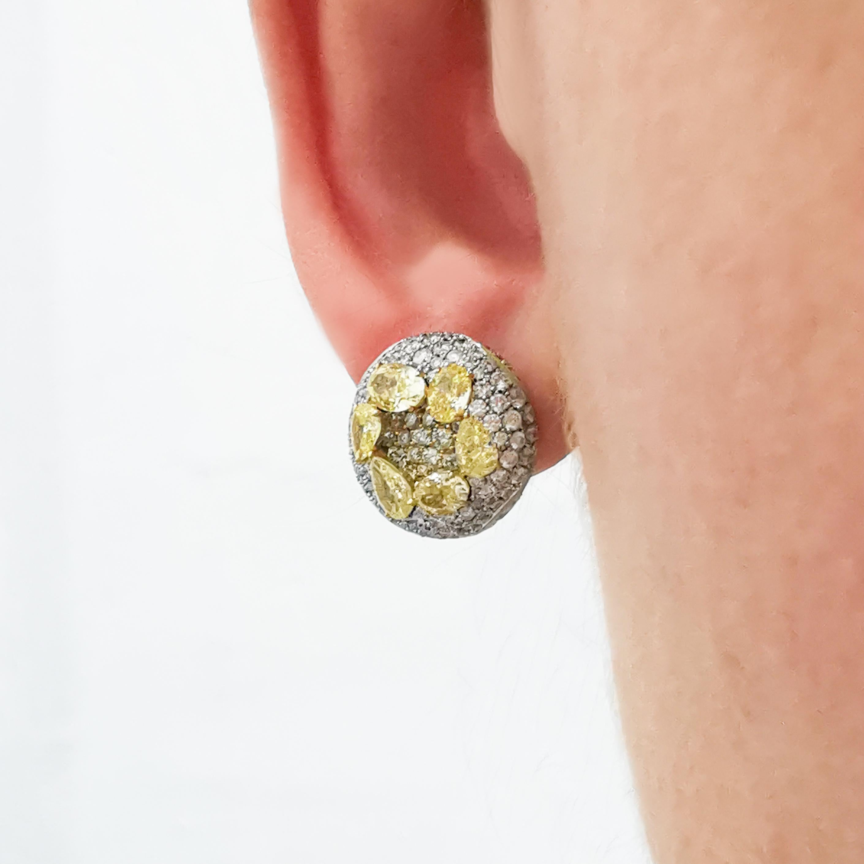 Gelbe Diamanten, weiße Diamanten, Emaille, 18 Karat Weißgold, Ohrringe mit hohem Schmuck im Angebot 10