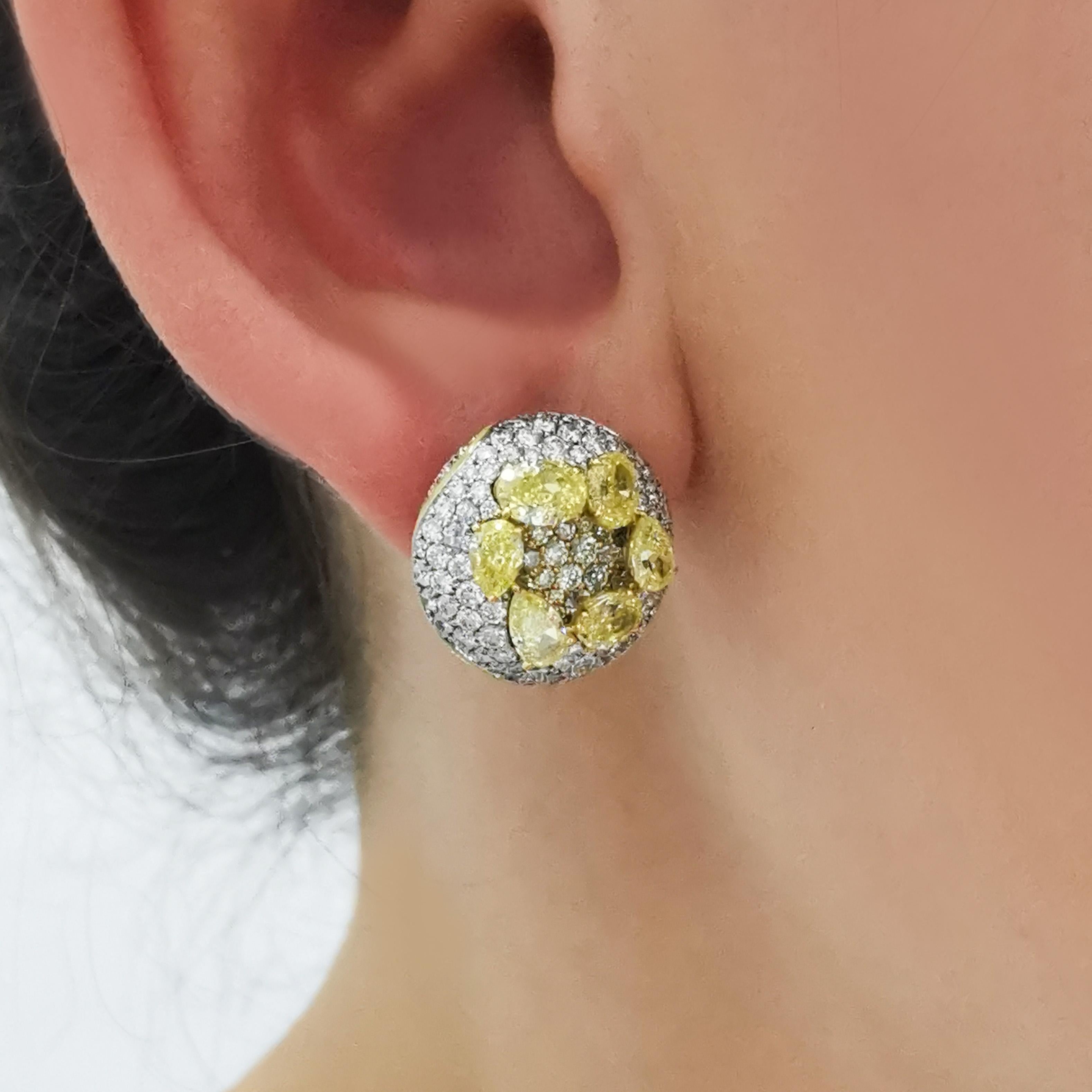 Gelbe Diamanten, weiße Diamanten, Emaille, 18 Karat Weißgold, Ohrringe mit hohem Schmuck im Angebot 11