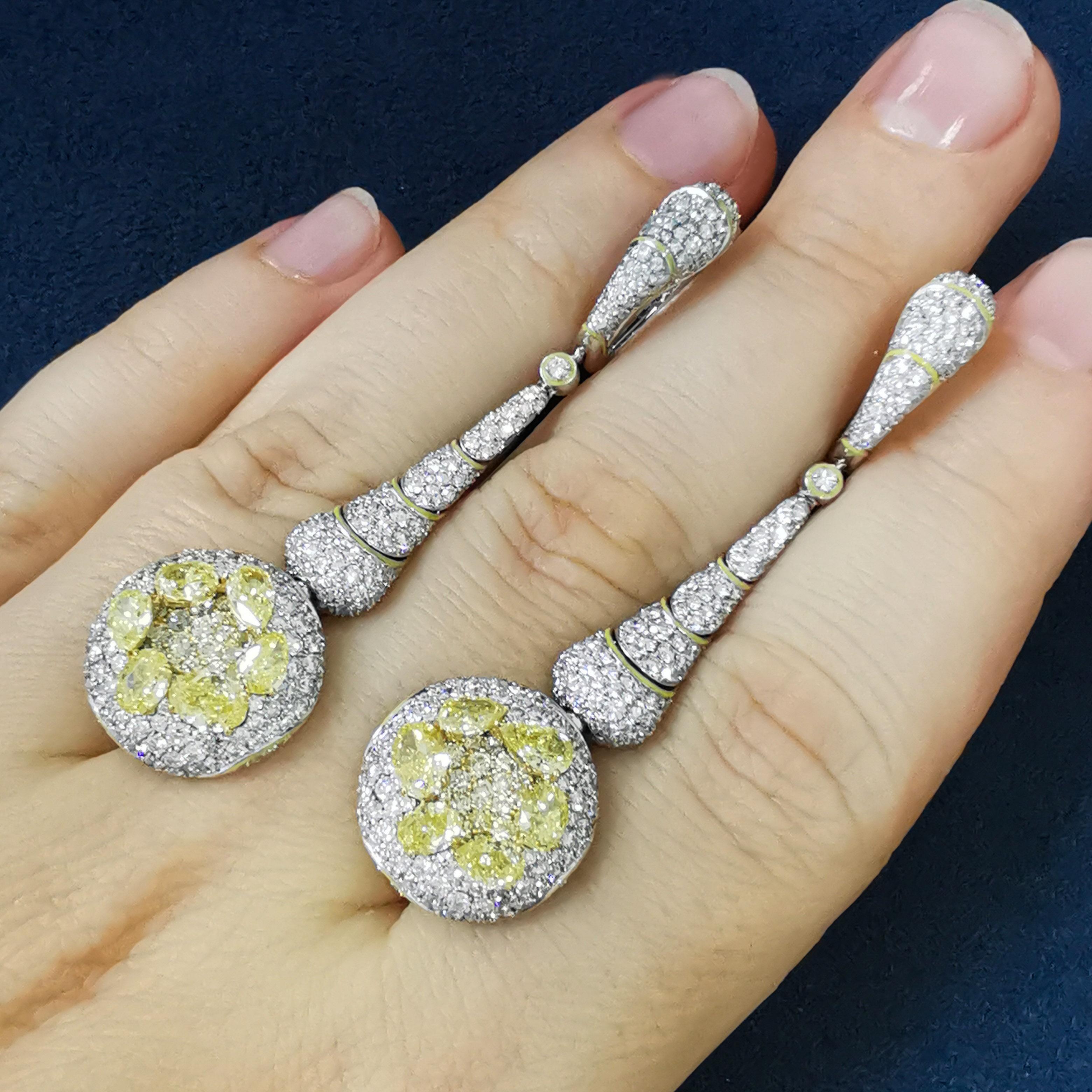 Women's Yellow Diamonds White Diamonds Enamel 18 Karat White Gold High Jewelry Earrings For Sale