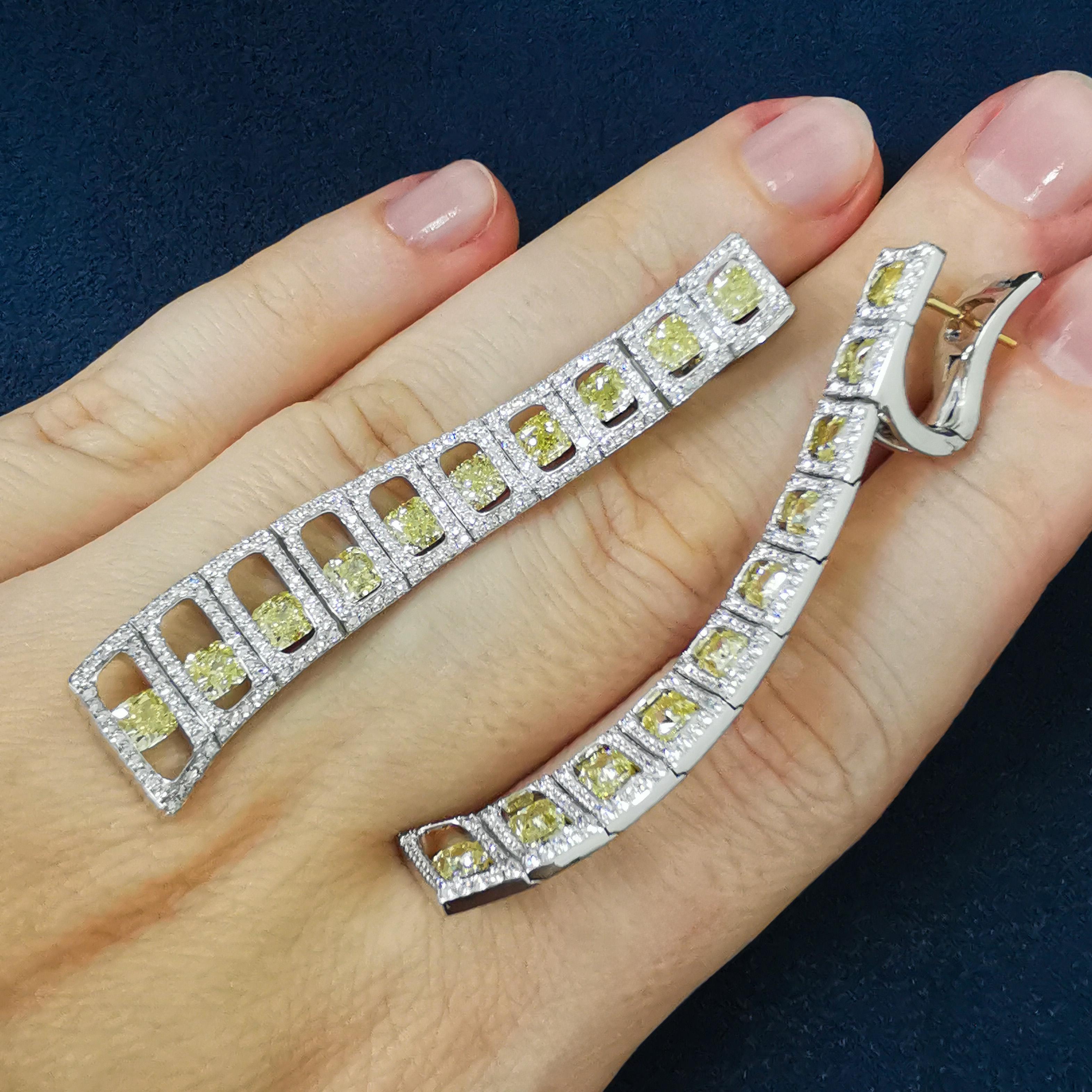Yellow Diamonds White Diamonds Enamel 18 Karat White Gold High Jewelry Earrings In New Condition For Sale In Bangkok, TH