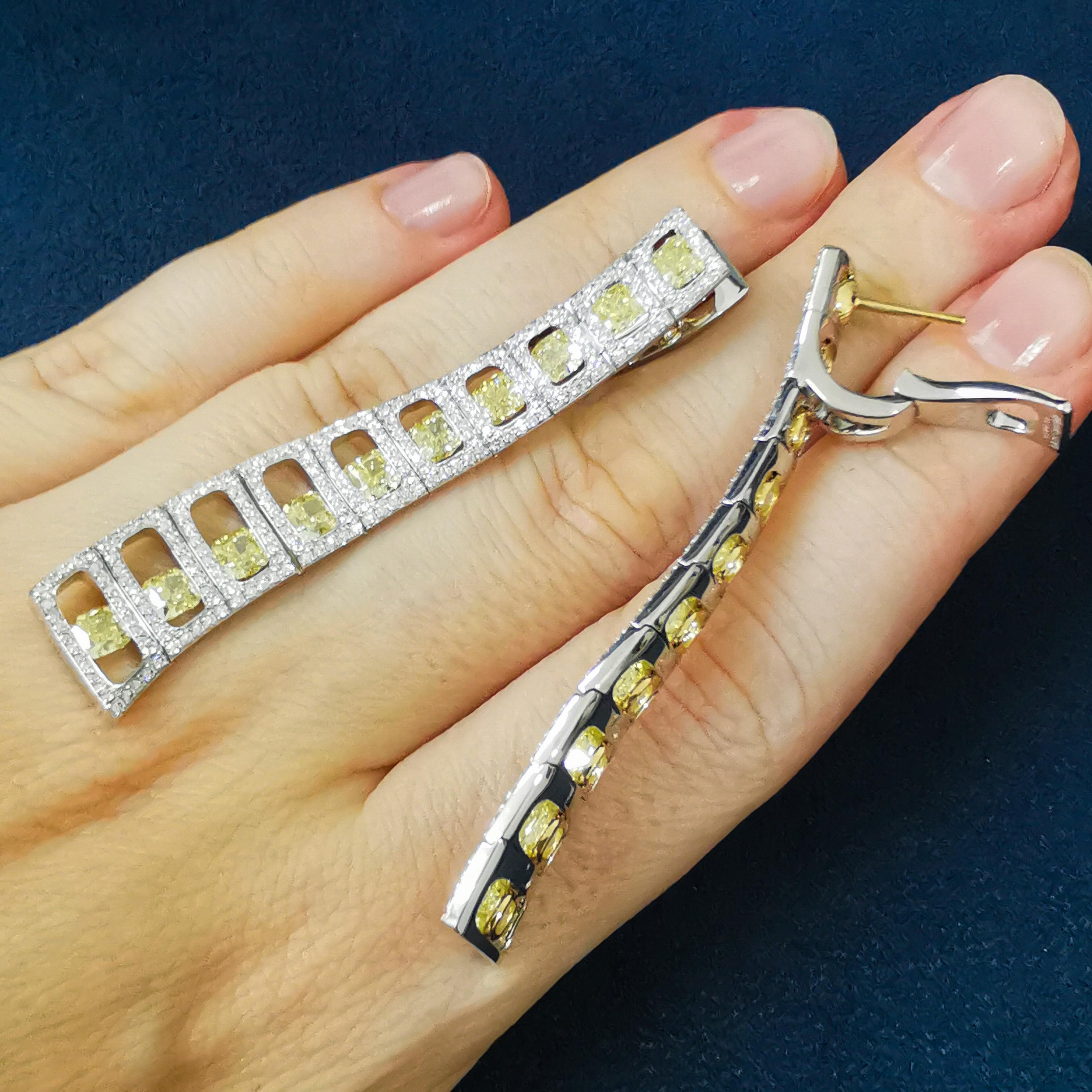 Women's Yellow Diamonds White Diamonds Enamel 18 Karat White Gold High Jewelry Earrings For Sale