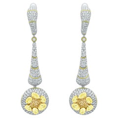 Yellow Diamonds White Diamonds Enamel 18 Karat White Gold High Jewelry Earrings