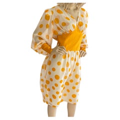 Yellow dot billowy silk georgette dress - Vintage Flora Kung NWT