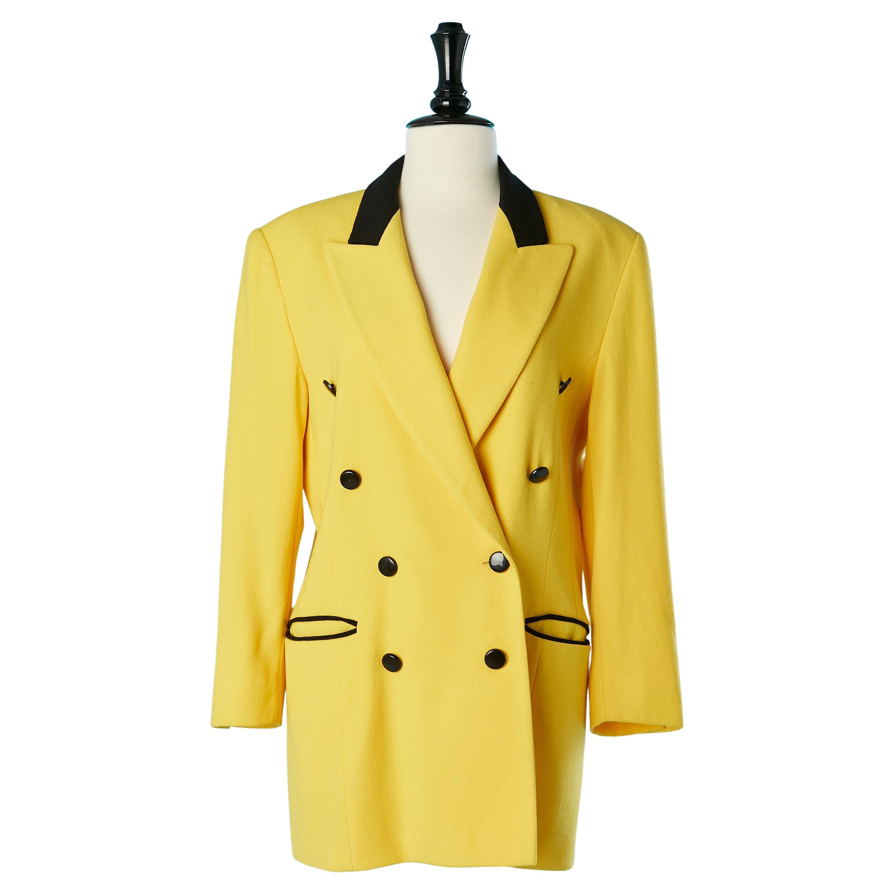 Yellow double-breasted blazer with black details Escada by Margaretha LEY  For Sale
