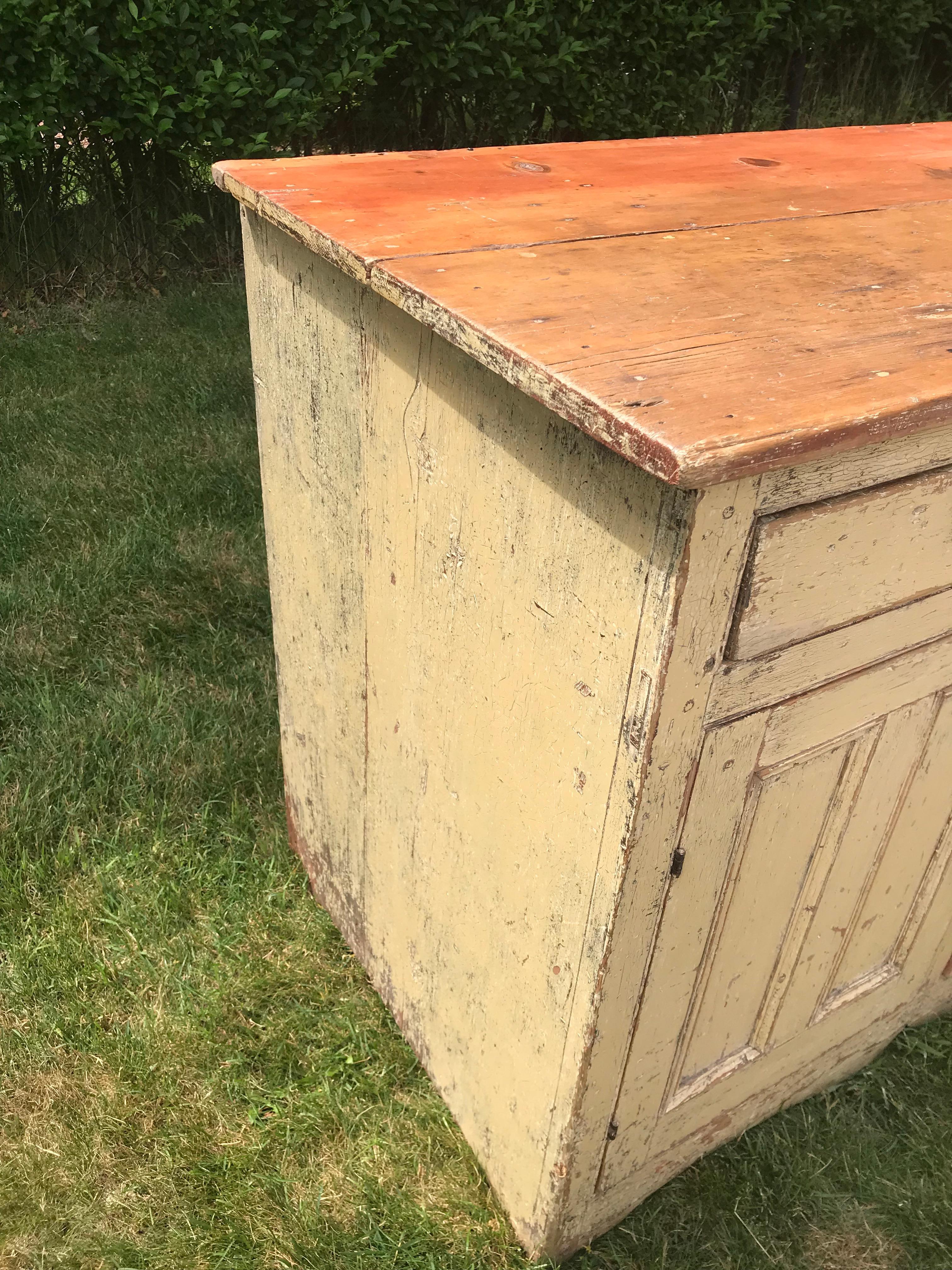 Hand-Crafted Canadian 19th Century Dresser Base in Yellow Paint For Sale