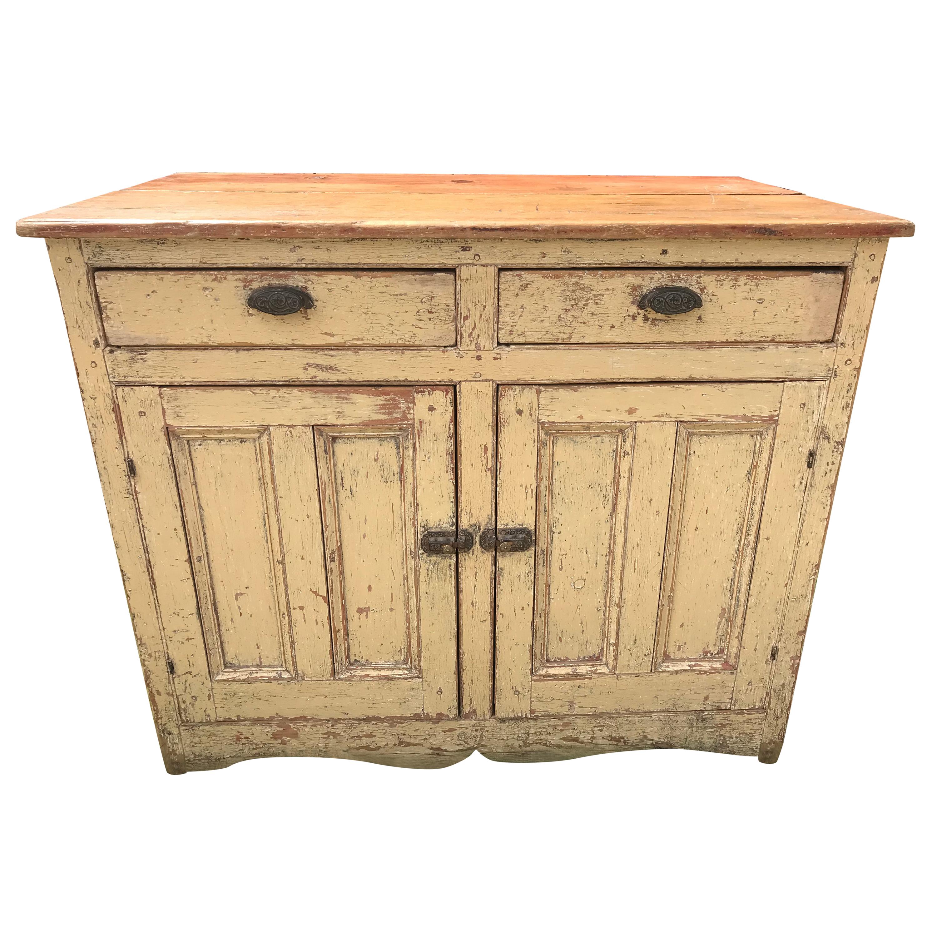 Canadian 19th Century Dresser Base in Yellow Paint For Sale