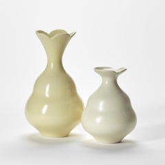 Yellow Duo, pastel yellow pair of hand thrown porcelain vases by Vivienne Foley