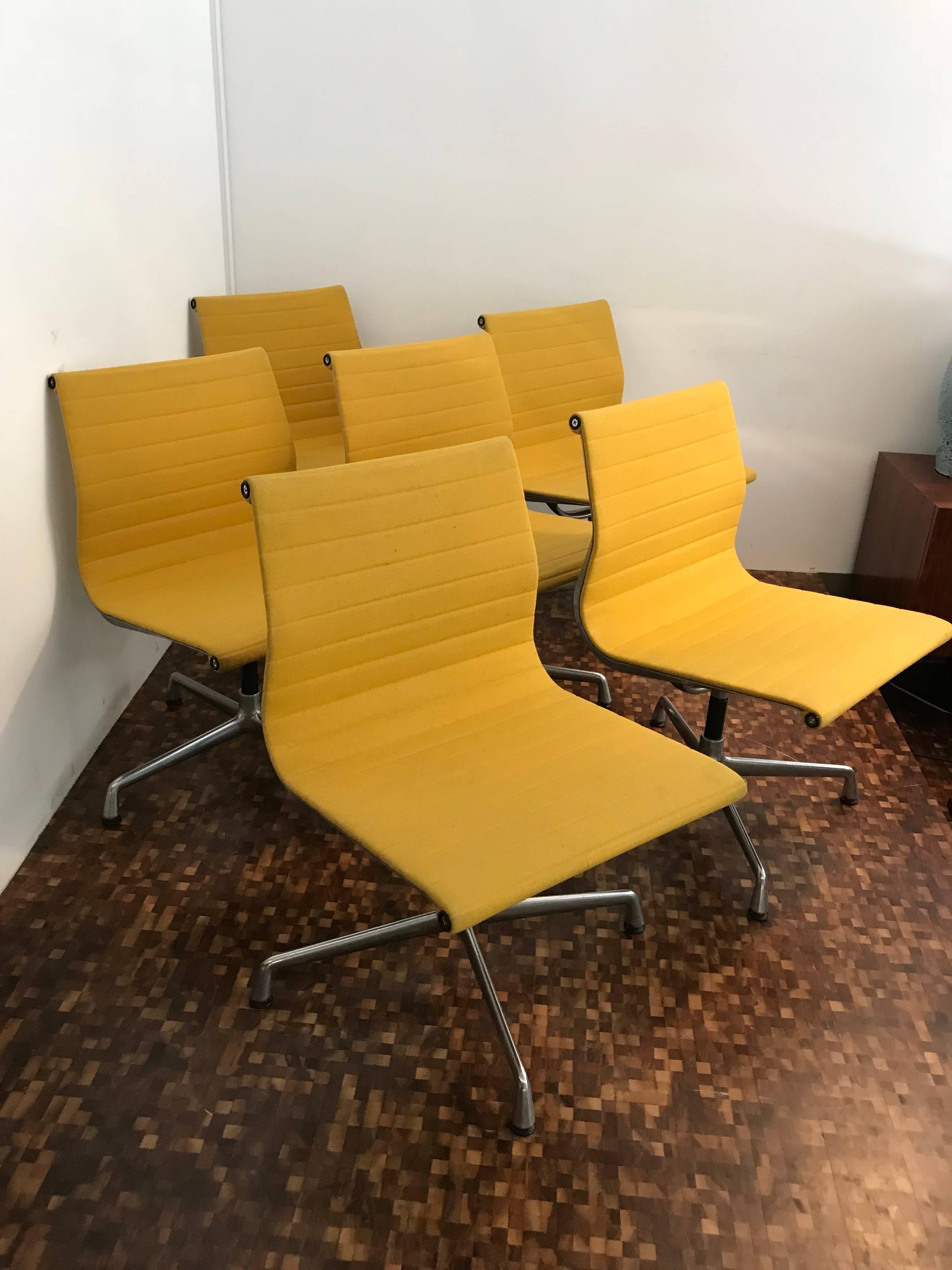 Mid-Century Modern Charles & Ray Eames Yellow Ea101 Chairs for Vitra, 1968, Set of Six