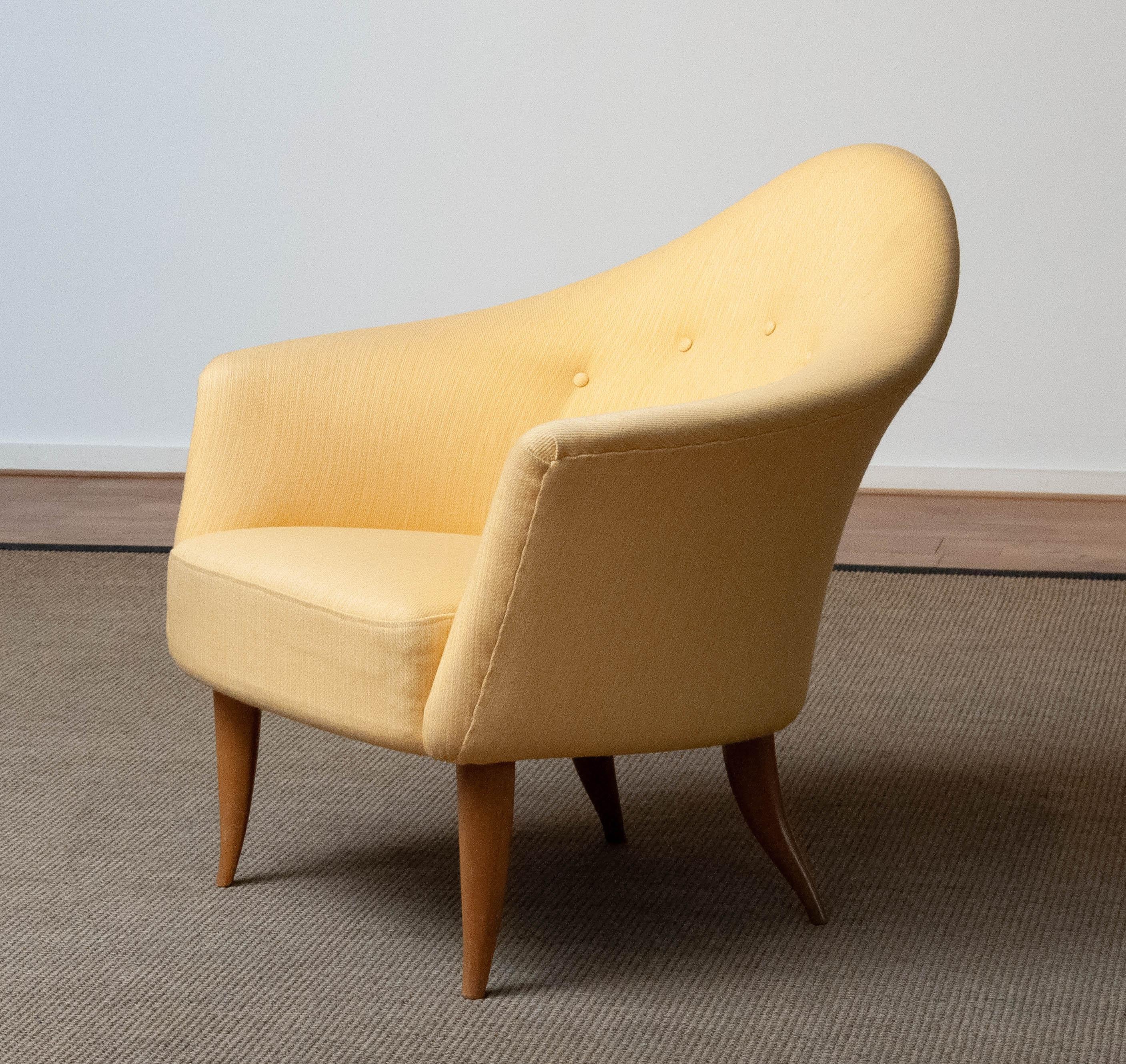 1960s Yellow wool (original fabric) lounge chair easy chair, Model 