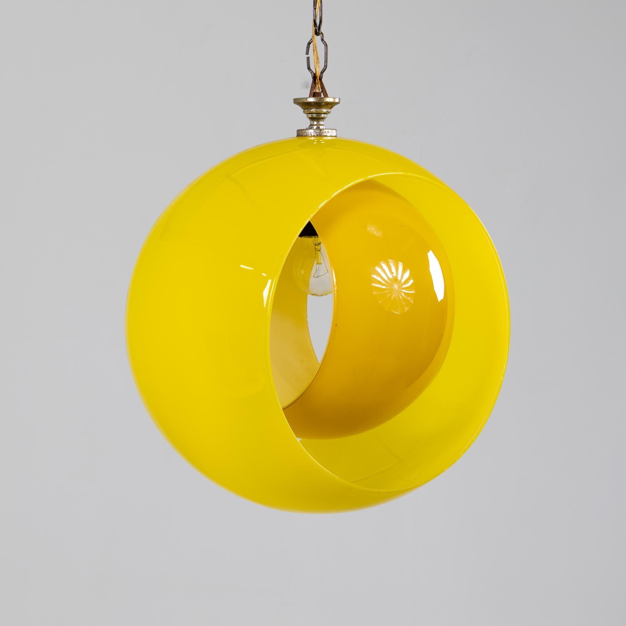 Mid-20th Century Yellow Eclisse Hanging Lamp by Carlo Nason for Mazzega, Italy, 1960s For Sale