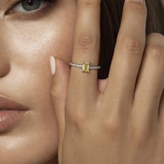 Yellow Emerald Cut Micro Pave 14K (or 18k upon request) Gold Engagement Ring