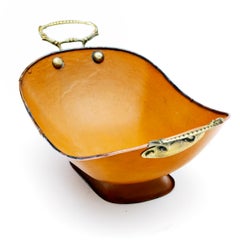 Yellow Empire Oval Metal Bread Basket with Brass Accents and Engraved Handles