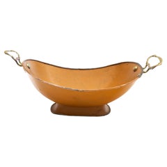 Yellow Empire Oval Metal Bread Basket with Brass Accents and Engraved Handles