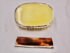 Yellow Enamel and Silver Childs Hairbrush with Comb, Dated 1927, Birmingham