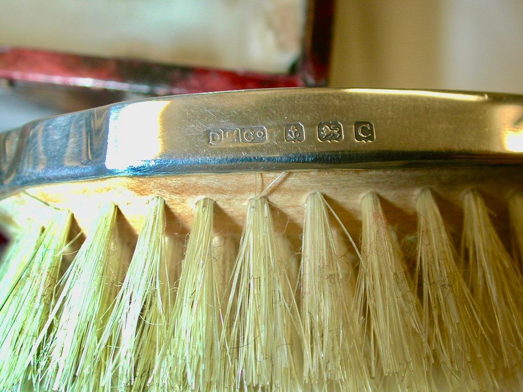 English Yellow Enamel and Silver Childs Hairbrush with Comb, Dated 1927, Birmingham For Sale