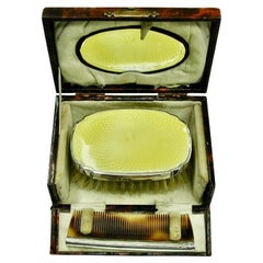 Yellow Enamel and Silver Childs Hairbrush with Comb, Dated 1927, Birmingham