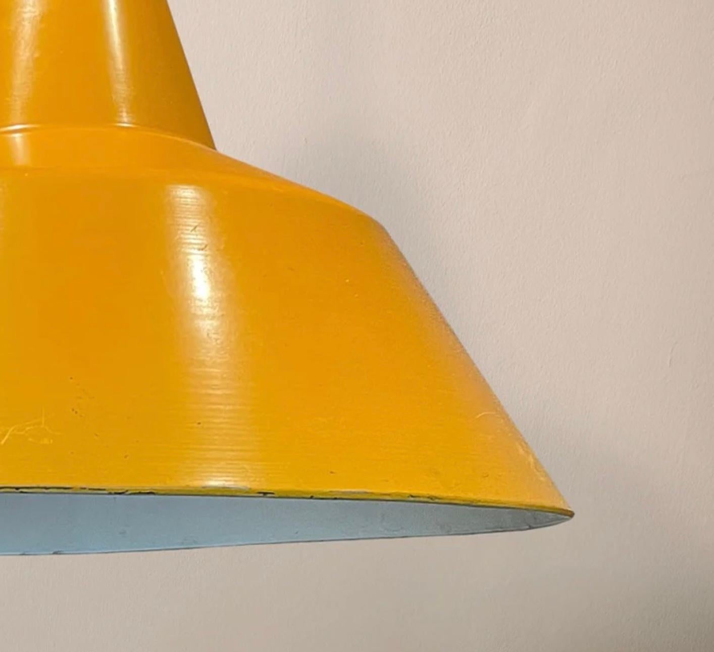 Mid-20th Century Yellow Enamelled Metal Hanging Light For Sale