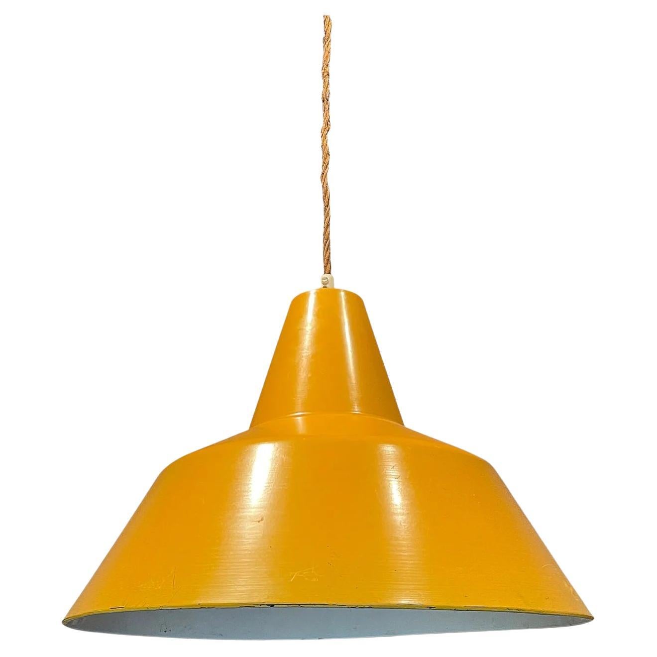 Yellow Enamelled Metal Hanging Light For Sale