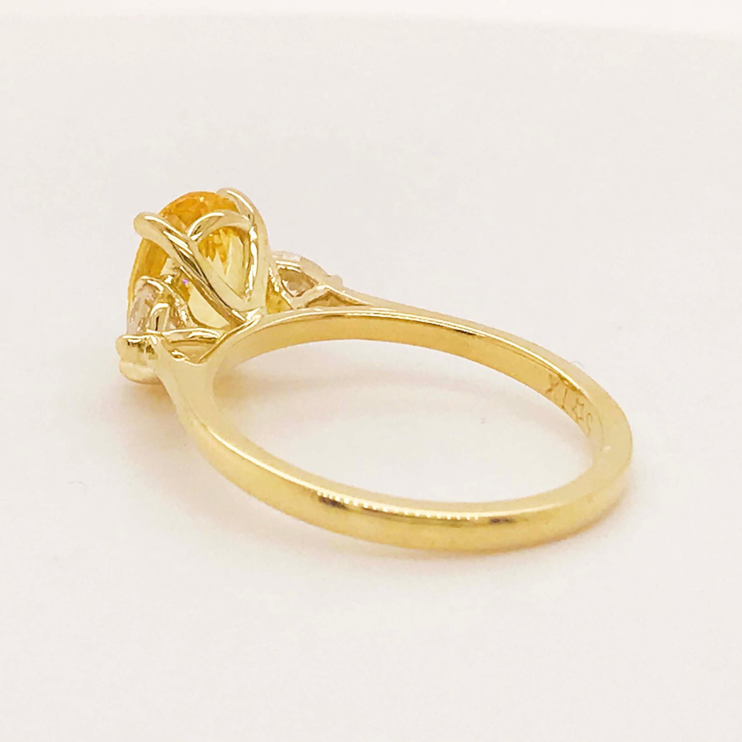For Sale:  Yellow Engagement Ring Sapphire 2.33 Carat 18 Karat Three-Stone Diamonds 5