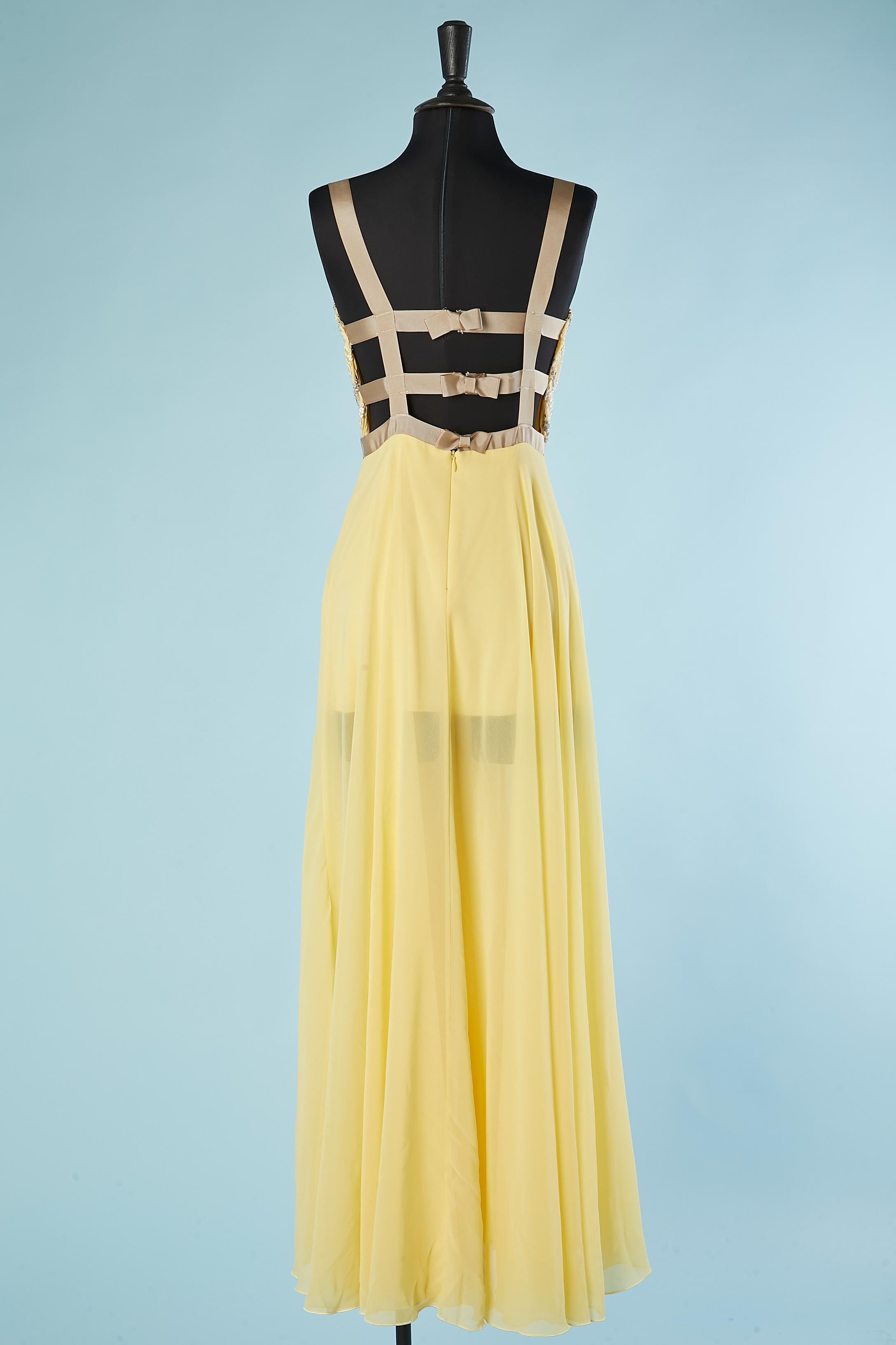 Women's Yellow evening dress with embroideries and rhinestone Gai Mattiolo Love to Love For Sale