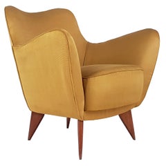 Yellow Fabric and Wood Midcentury Perla Armchair by Guglielmo Veronesi, 1952