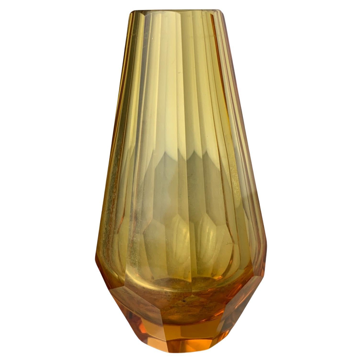 Yellow Faceted Vase by Seguso, Murano glass, Italy, 1970