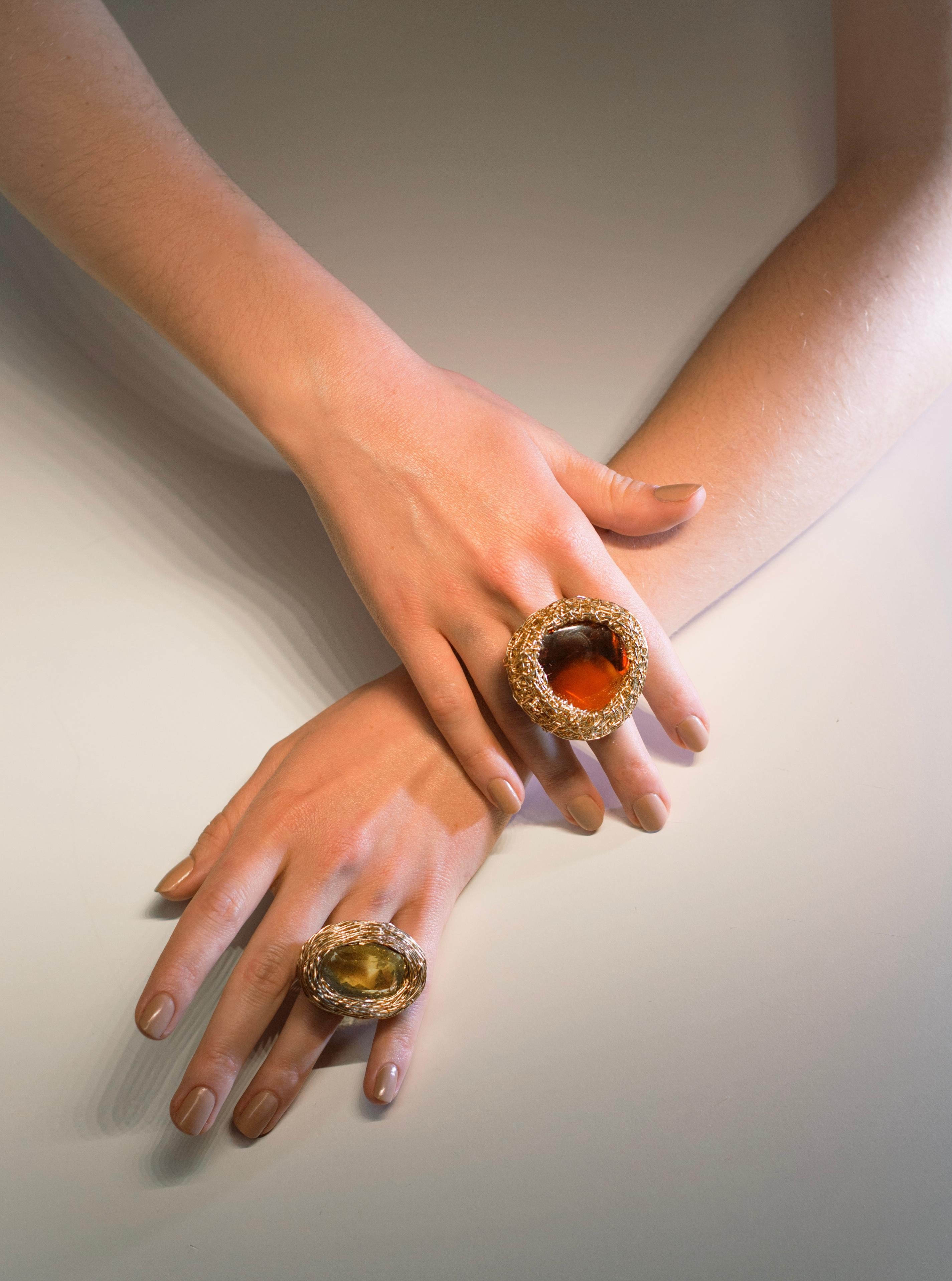 Yellow Facetted Lemon Quartz one-of-a-kind Cocktail and Statement Ring For Sale 4
