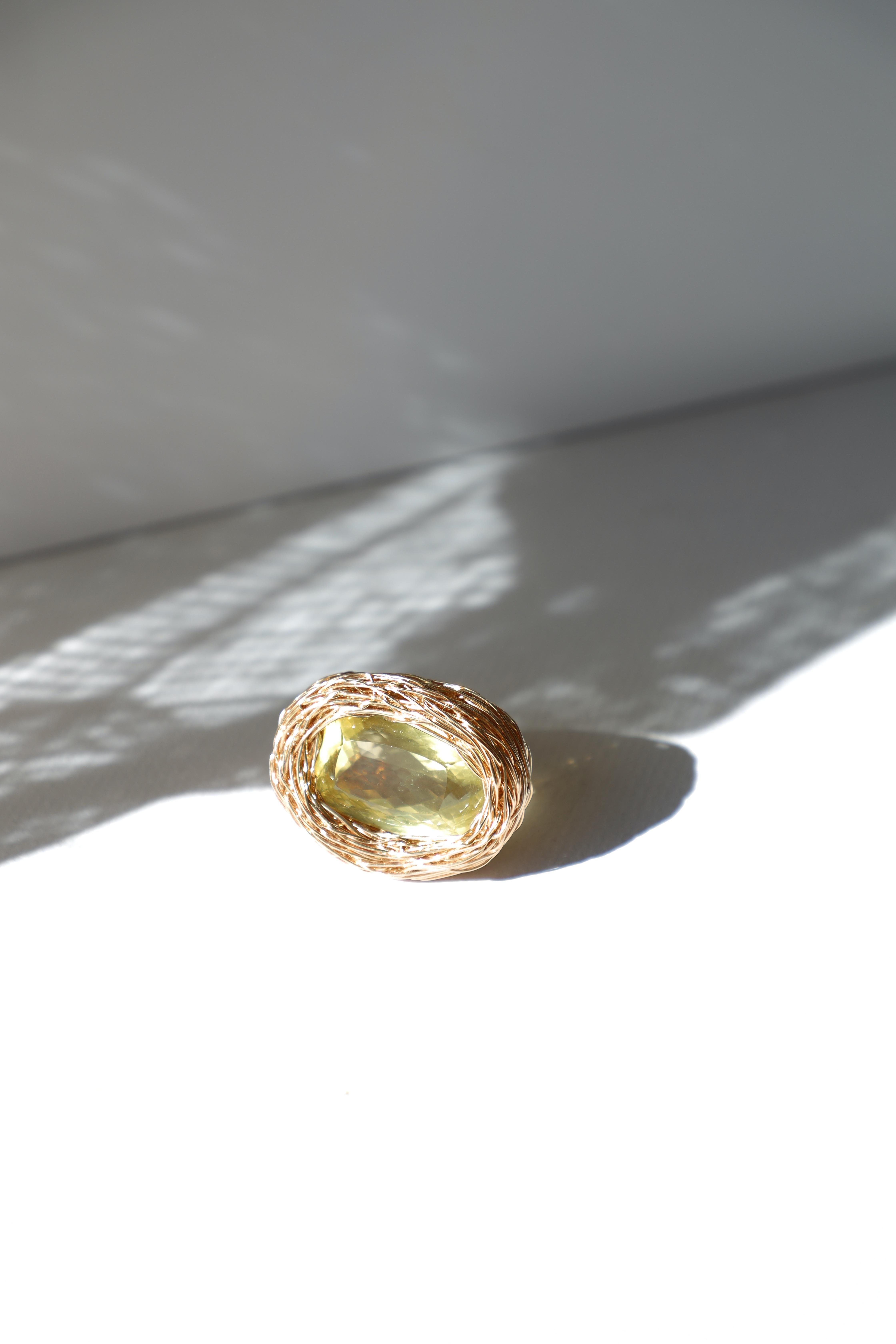 Yellow Facetted Lemon Quartz one-of-a-kind Cocktail and Statement Ring For Sale 6
