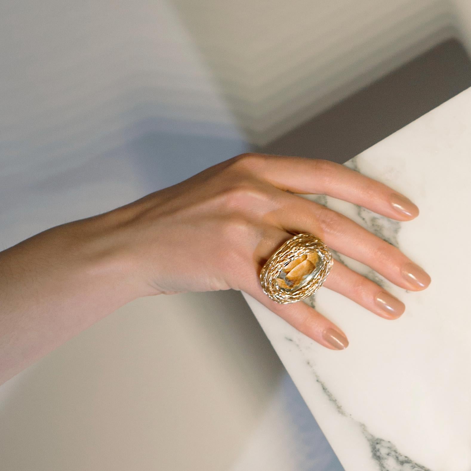 Yellow Facetted Lemon Quartz one-of-a-kind Cocktail and Statement Ring For Sale 7