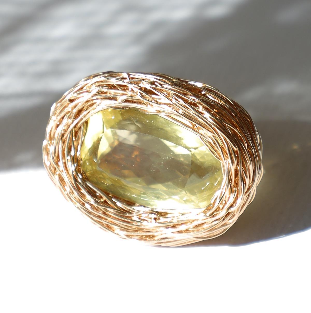 Contemporary Yellow Facetted Lemon Quartz one-of-a-kind Cocktail and Statement Ring For Sale