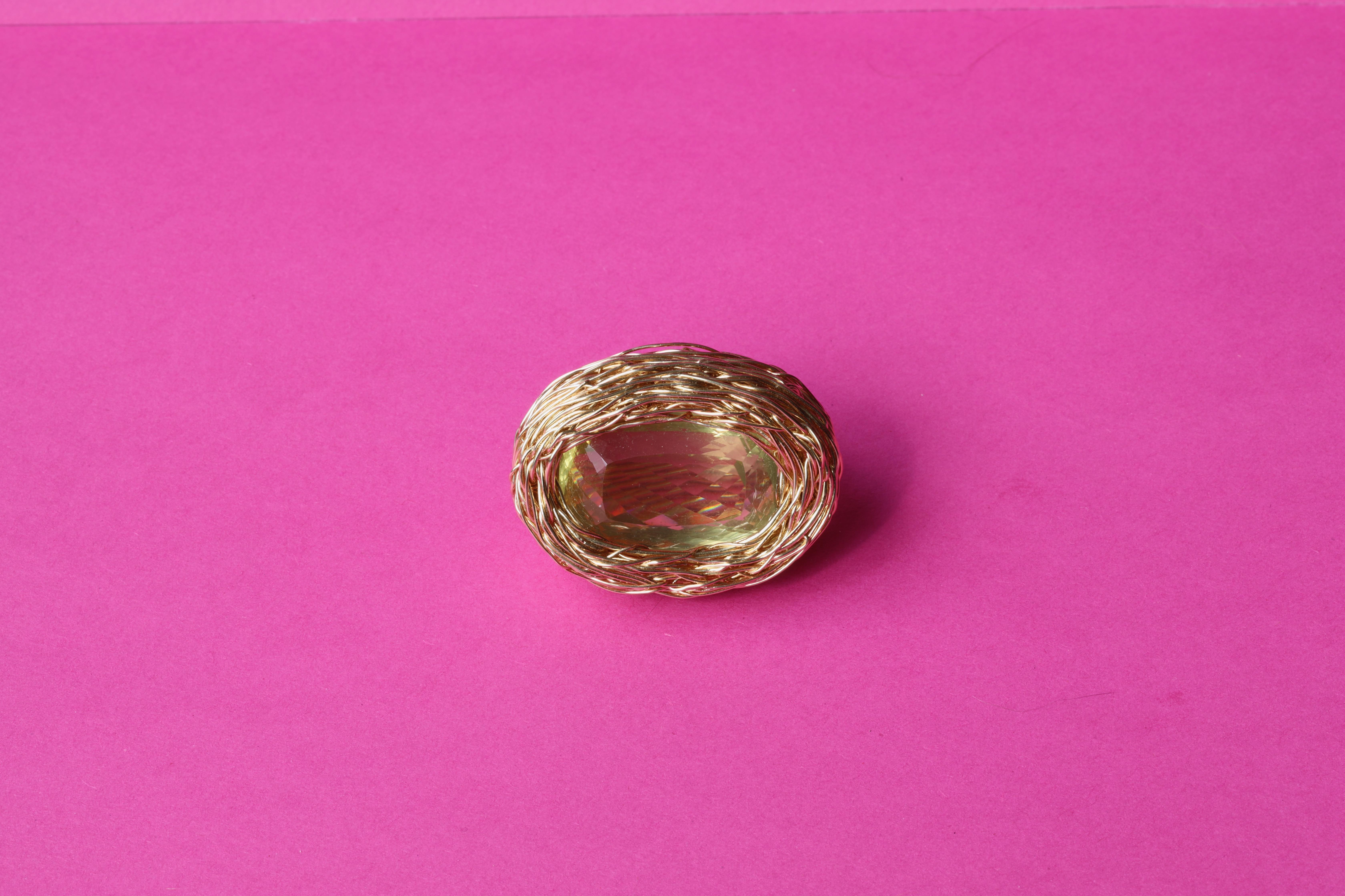 Yellow Facetted Lemon Quartz one-of-a-kind Cocktail and Statement Ring For Sale 3