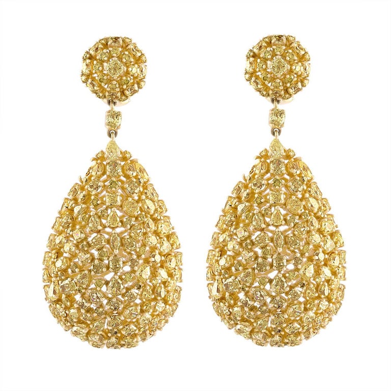 Yellow Fancy Diamond Shapes In Gold Tear Drop Earring For Yellow Fancy Diamond Shapes In Gold Tear Drop Earring For