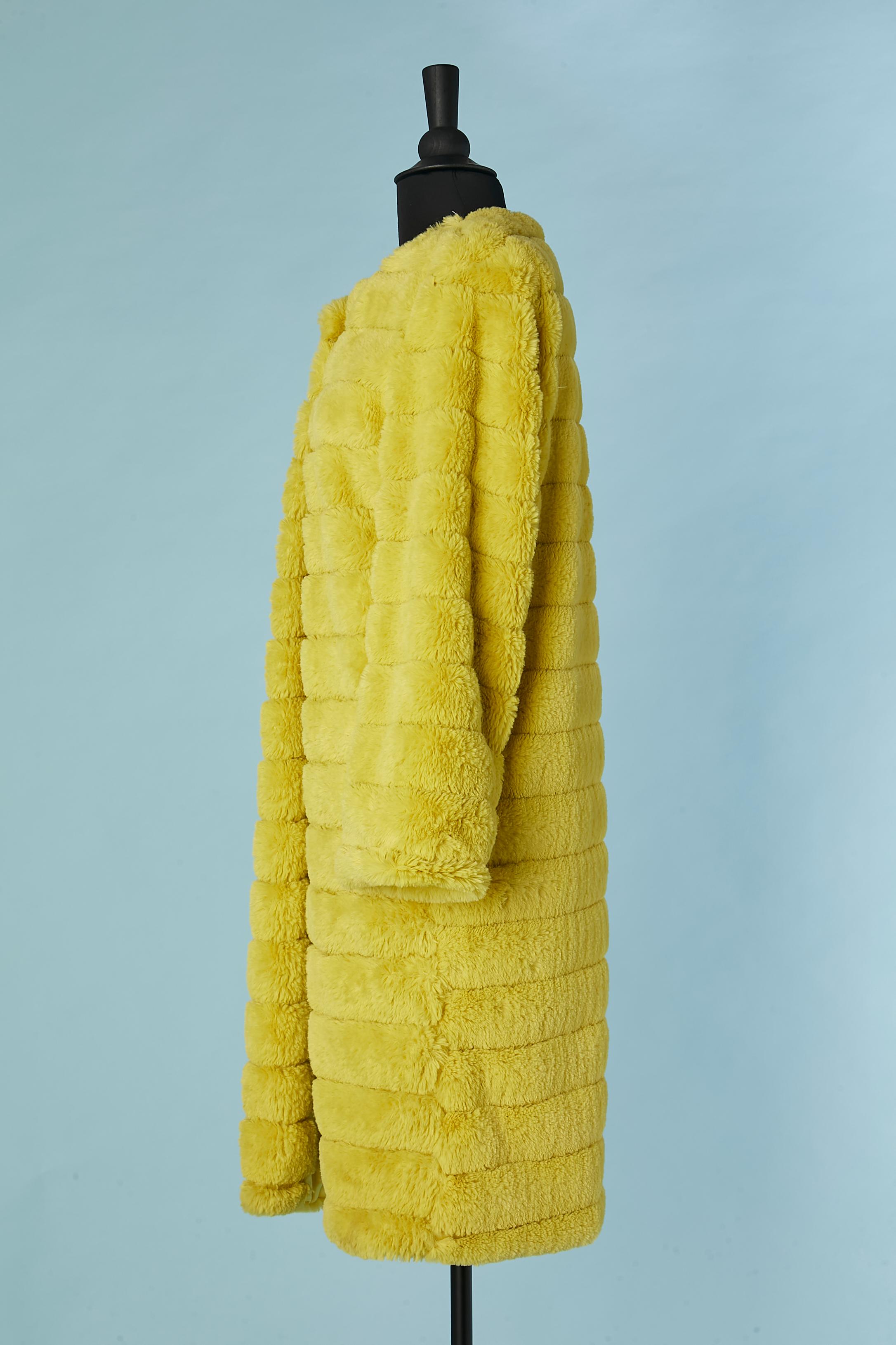 Women's Yellow faux fur edge to edge coat with laser cut and pocket on both side  For Sale